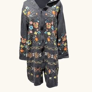 Indigo Moon Gray Jacket with Floral Embroidery